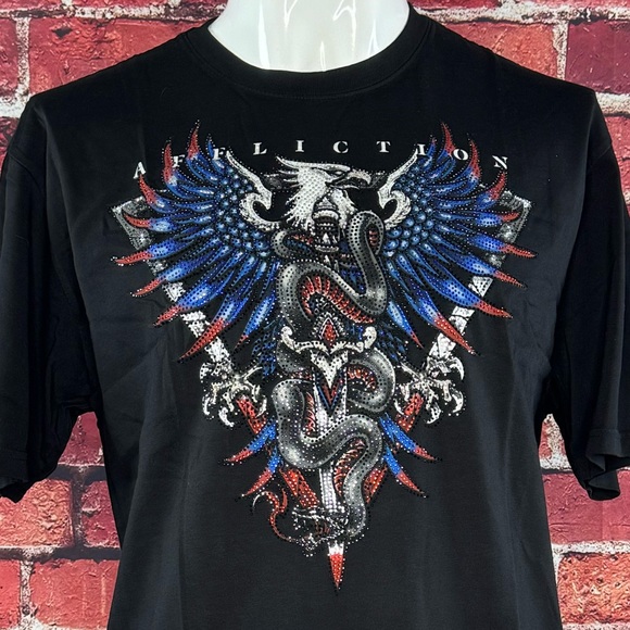 Affliction Black Label Men’s Eagle Rhinestone Short Sleeve T-shirt- XL - NWT - Picture 4 of 15